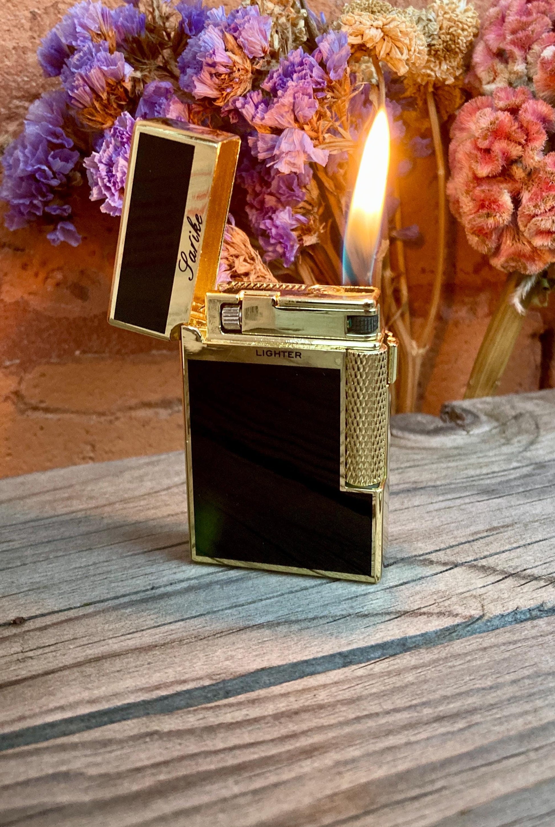 Adjustable Windproof Wheel Lighter, Premium Model, Unique Gift, Collection, Side Ignition Lighter, Dual Flame, Refillable