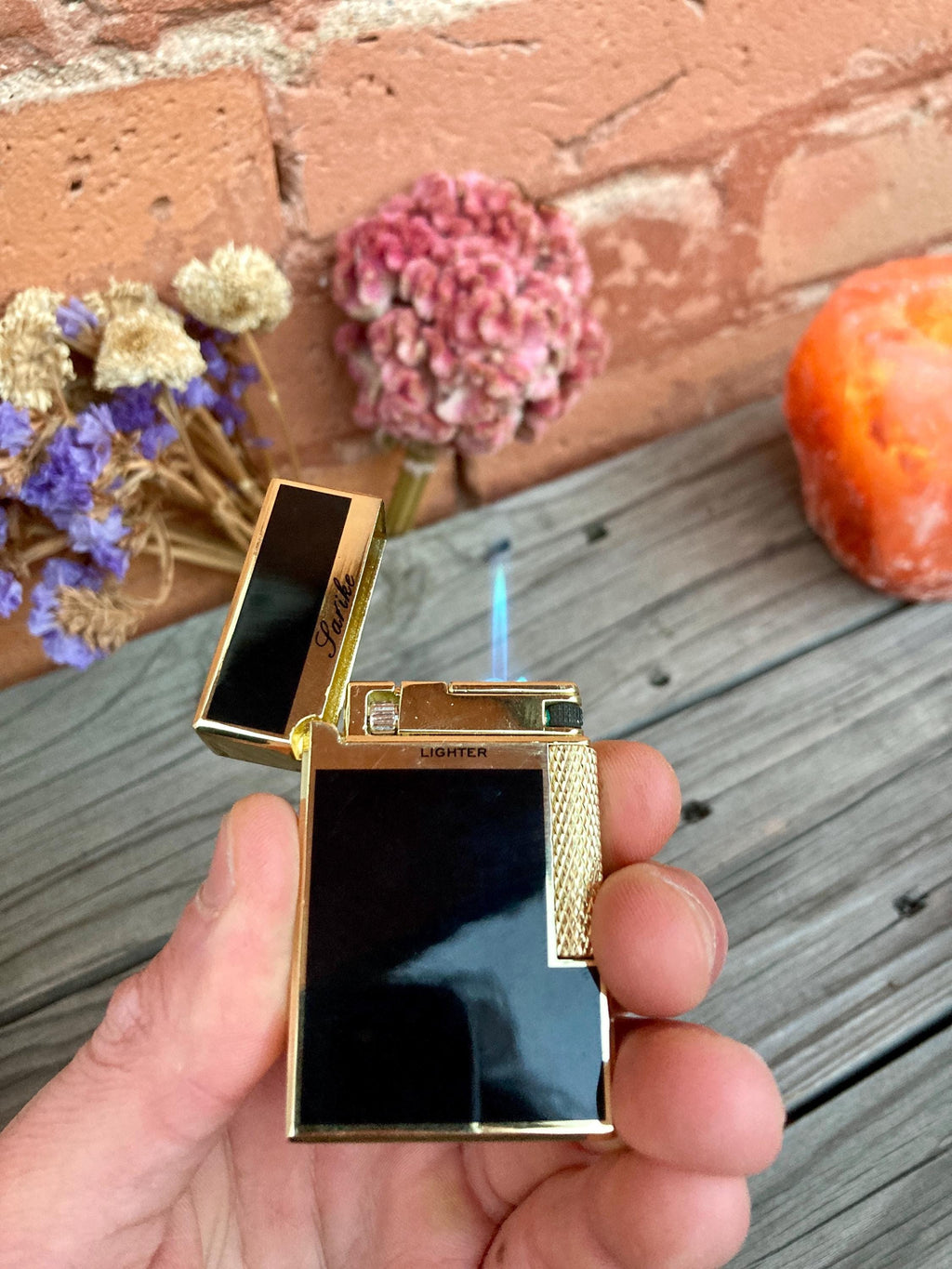 Adjustable Windproof Wheel Lighter, Premium Model, Unique Gift, Collection, Side Ignition Lighter, Dual Flame, Refillable