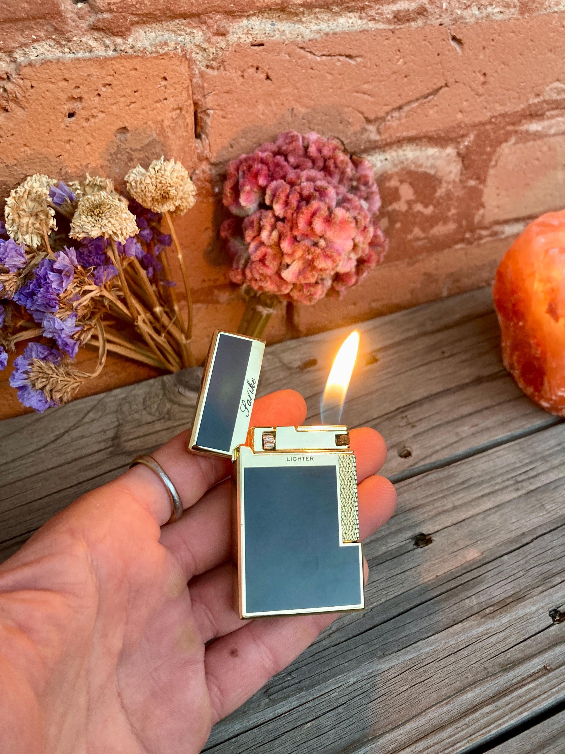 Adjustable Windproof Wheel Lighter, Premium Model, Unique Gift, Collection, Side Ignition Lighter, Dual Flame, Refillable