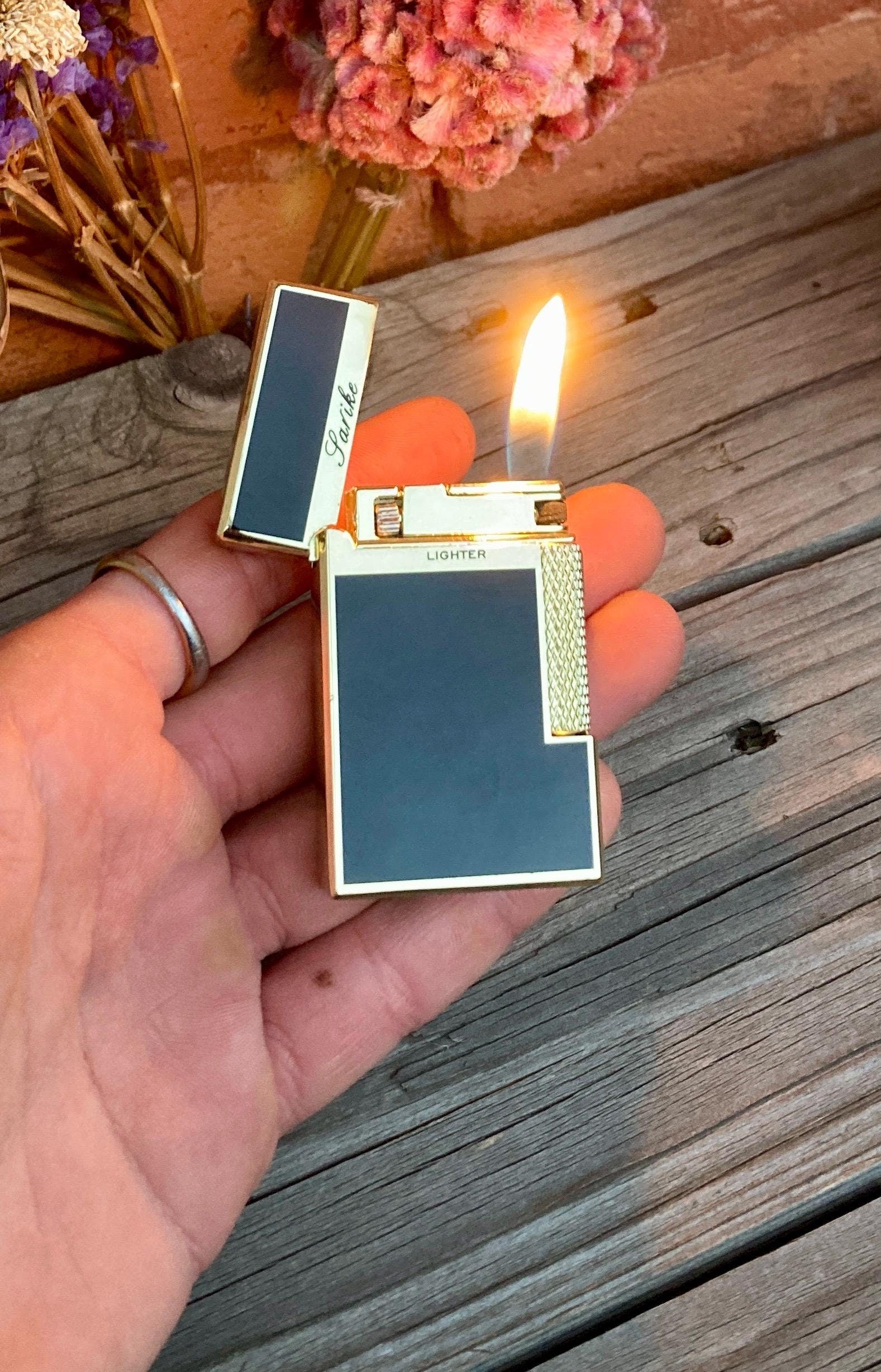 Adjustable Windproof Wheel Lighter, Premium Model, Unique Gift, Collection, Side Ignition Lighter, Dual Flame, Refillable